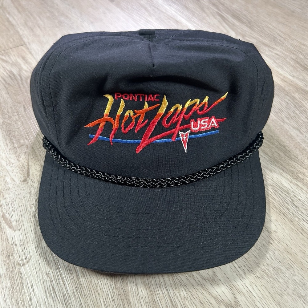 VTG 90s Pontiac Hot Laps Snapback Hat Racing Head to Toe Black Rope Cap